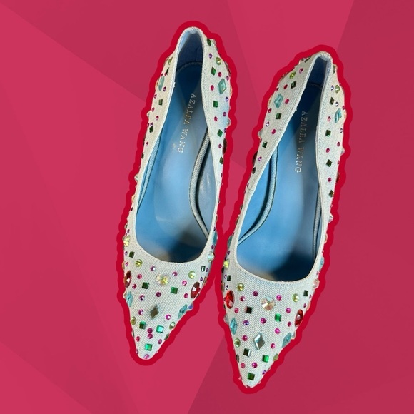 NWT Azalea Wang ‘Camellia’ Pointed Toe Stiletto Pump in “Blue Denim” Jeweled 6 - Picture 6 of 16